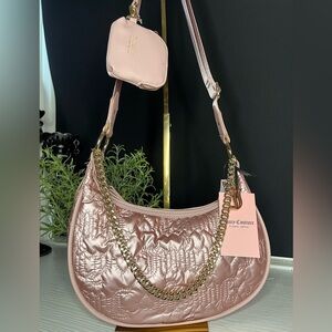 Juicy Couture Dusty Blush Halfmoon Bag NWT | Quilted Satin Crossbody w/ Coin Pur